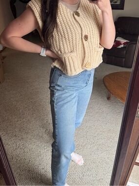 Cream Chunky Knit Button Vest